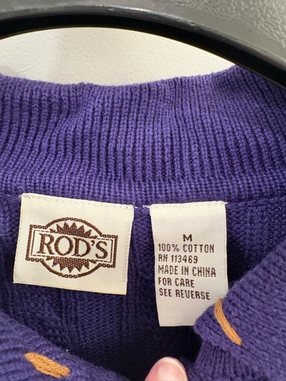 Vintage 90s Rod's Western Purple Cotton Cable Knit Equestrian Cardigan Sz Medium - Picture 4 of 13